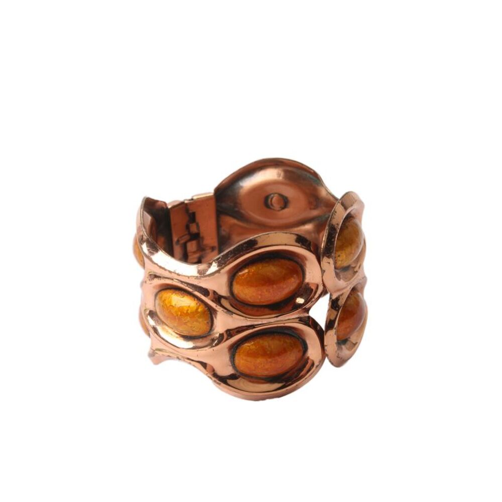 Matisse-Renoir Womens Vintage Midcentury Copper Tone Orange Enamel Hinged Cuff